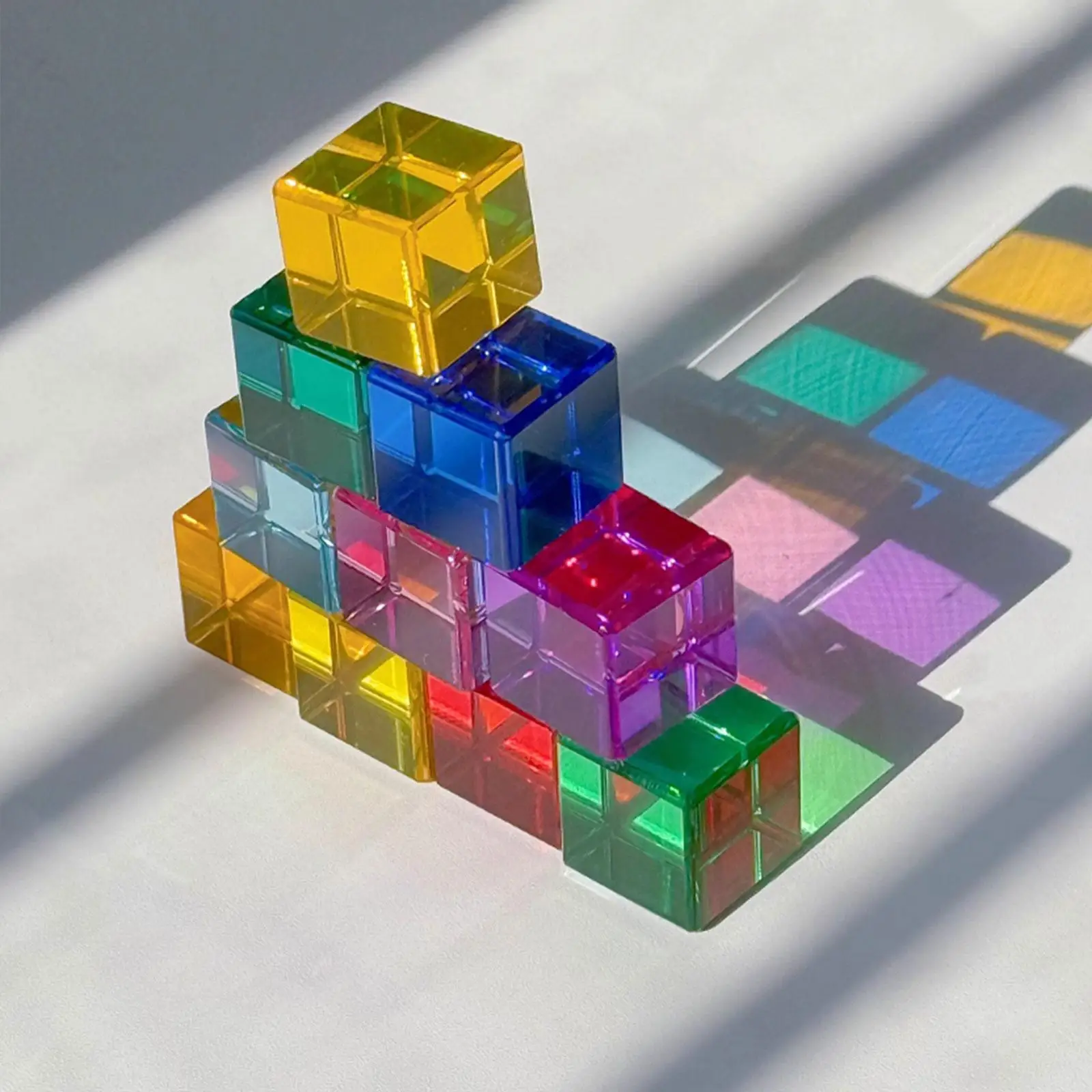 20 ชิ้น Rainbow Building Blocks ชุดก้อนสีสันซ้อนอัญมณีสําหรับเด็กชายหญิงอายุ 3-6 คริสต์มาสของขวัญสีบล็อกความรู้ความเข้าใจ