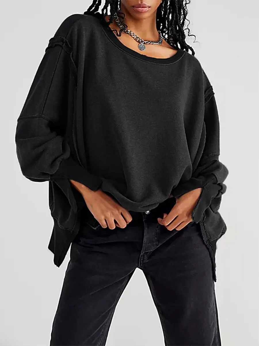 Women’s Slouchy Oversized Sweatshirts Fall Winter Ladies Long Sleeve Side Slit Crew Neck Drop Shoulder Fall Pullover Tops