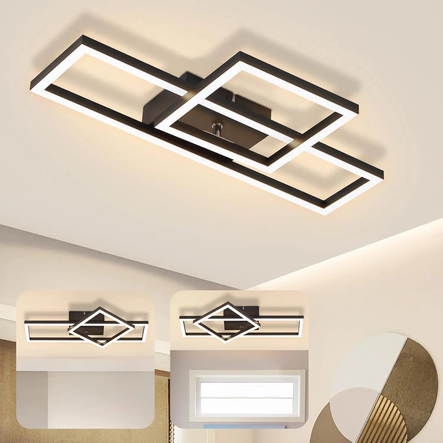 Deckenlampe LED Deckenleuchte Schlafzimmer - Schwarz Schlafzimmerlampe Schwenkbar 20W Modern Design Küchenlampe 3000K Warmweiß Metall Flur Deckenbeleuchtung für Büro Wohnzimmer Esszimmer