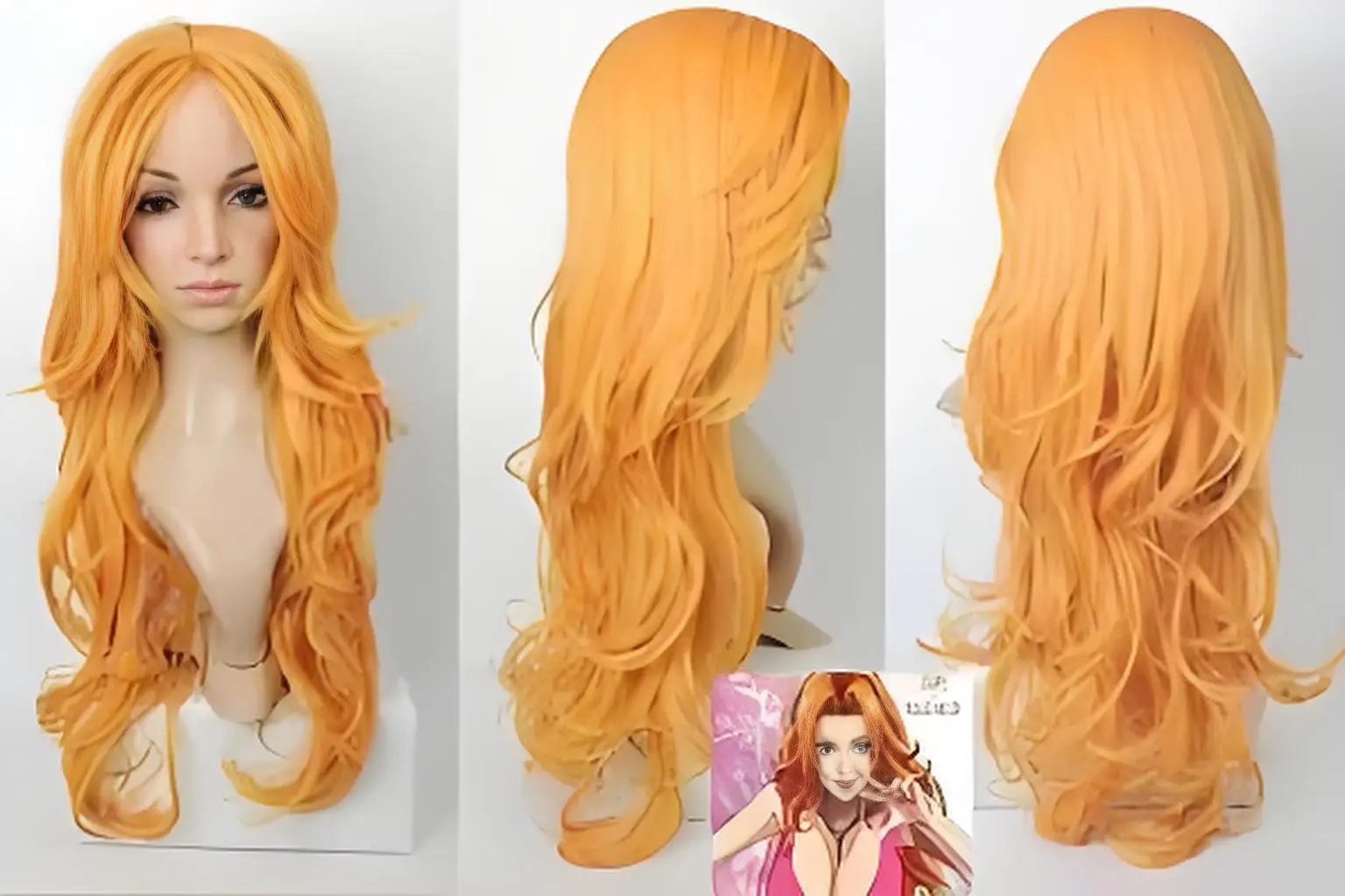 BLEACH Cosplay Wig Rangiku Matsumoto Long Orange Heat Resistant Fiber Anime Hair Costume Accessory