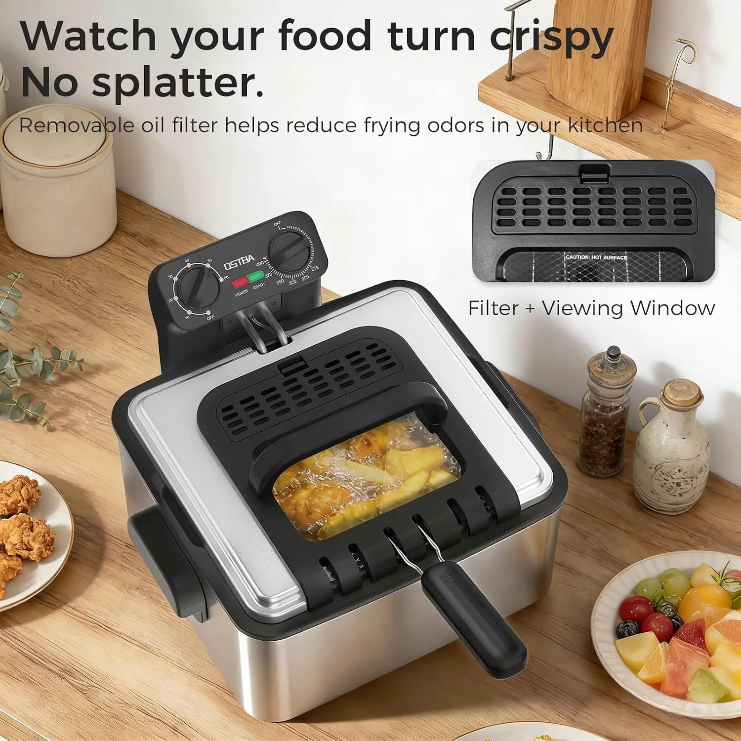 Electric Deep Fryer with 3 Baskets, 4.75QT Stainless Steel Countertop view 3