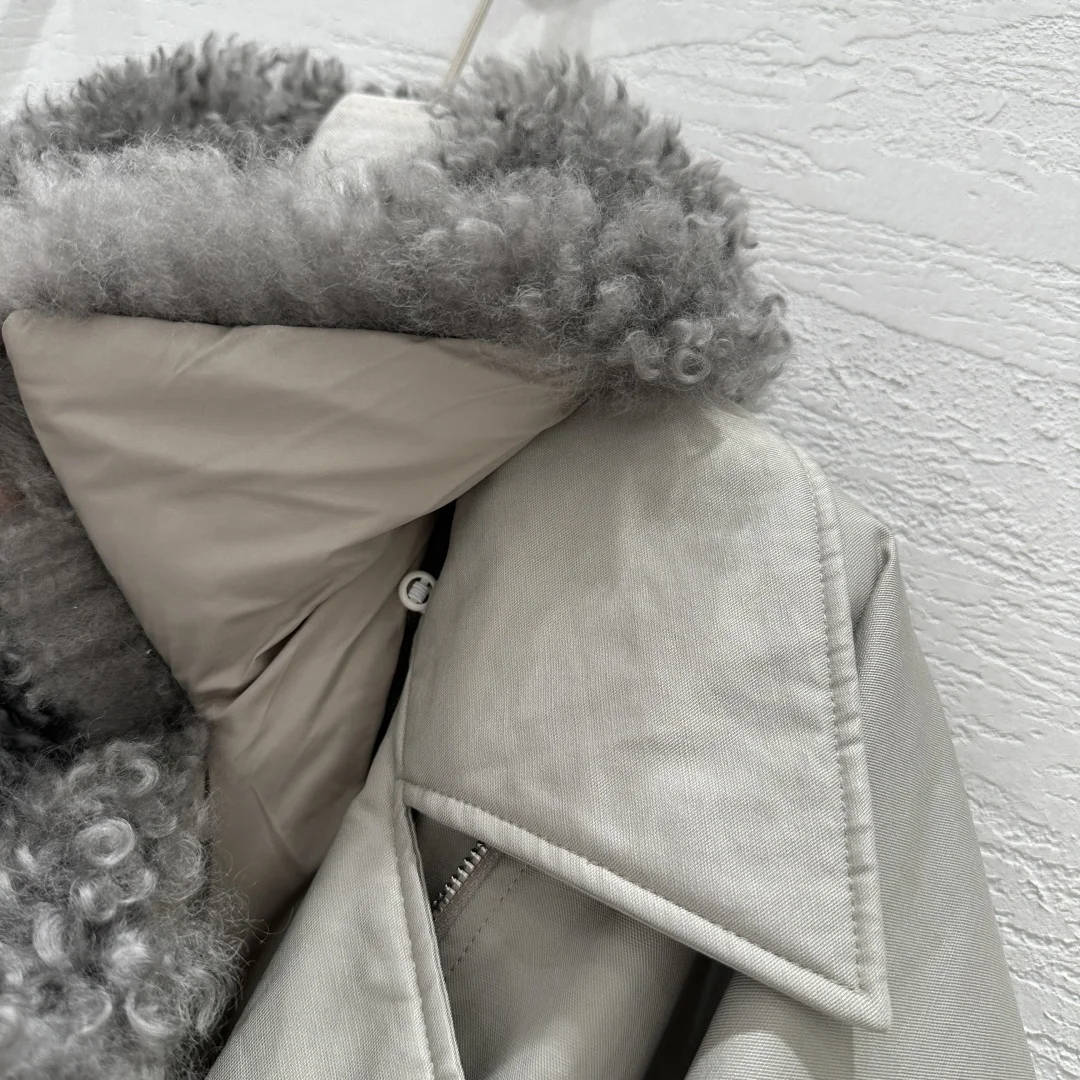 Winter Women 90% While Goose Down Coat Solid Zipper Thick Warm Chic High Quality Casual Turn-down Collar Patchwork Lambhair