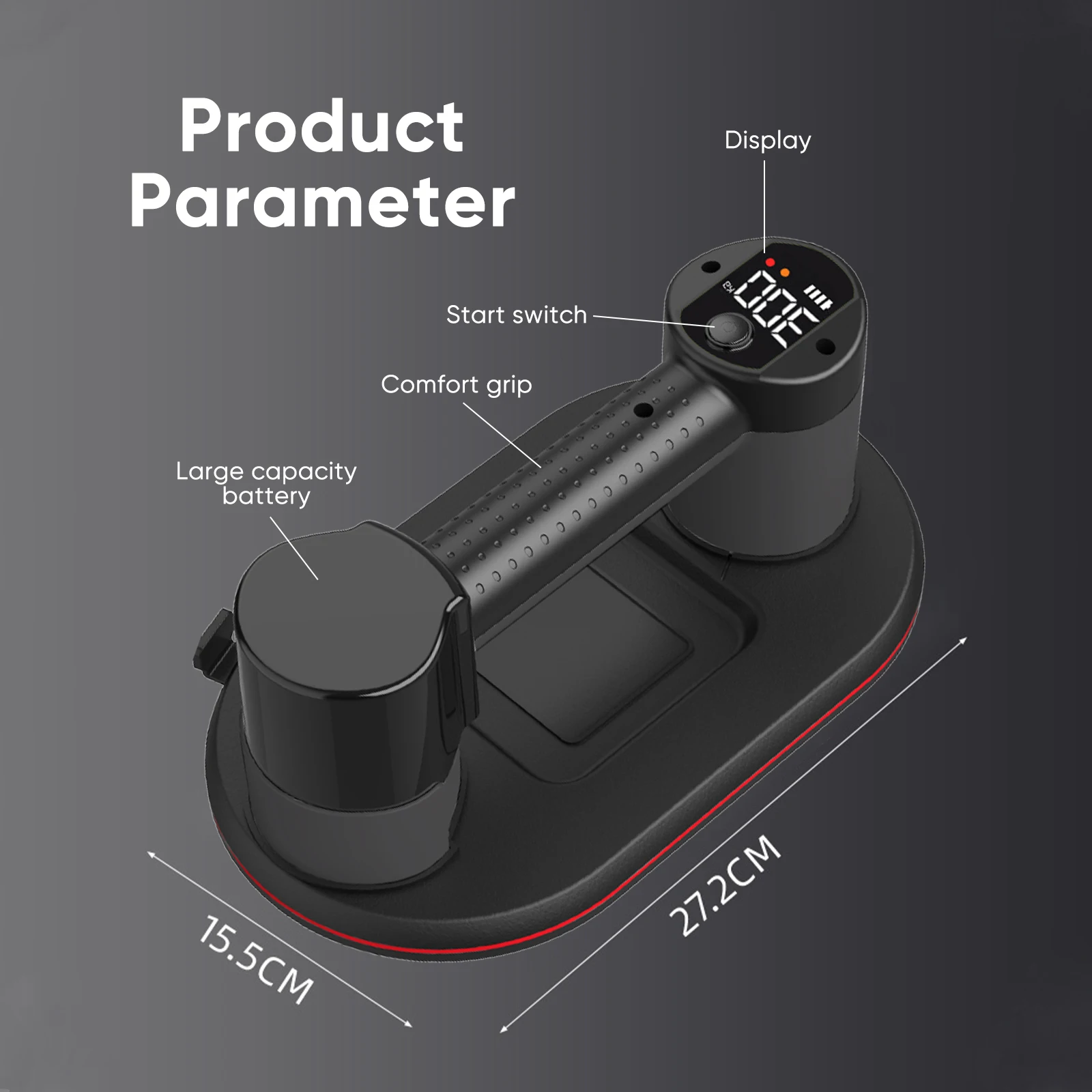 300 kg Last, robustes Smart Display, großer elektrischer Vakuum-Saugnapf, Glasfliesenheber, 4000 mAh, Vakuumsauger, Hebewerkzeug – Detail 1