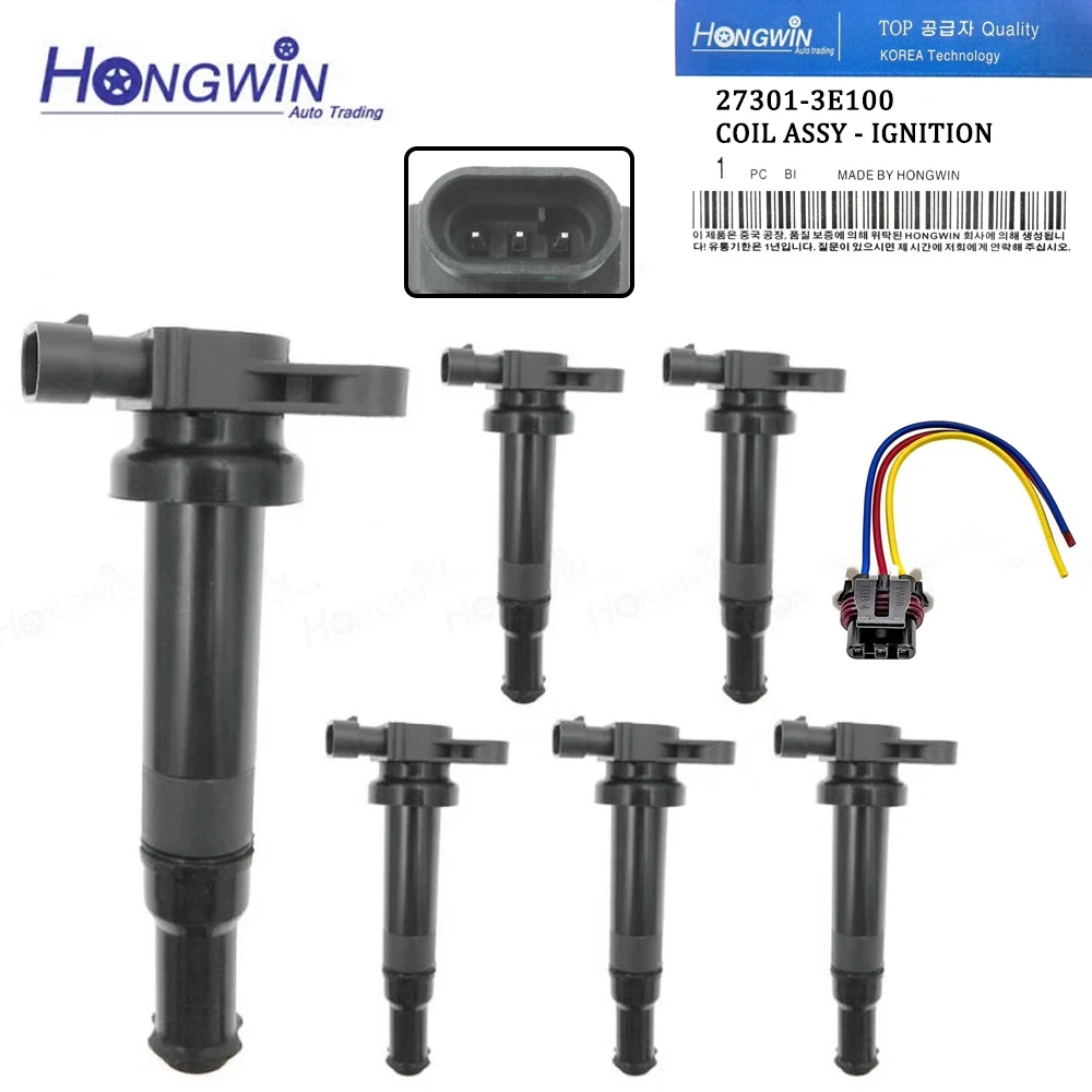 

6Pcs 27301-3E100 Ignition Coil Plug For Hyundai Santa Fe 2007-2009 Kia Optima 2006 V6 2.7L UF-554 273013E100 27301 3E100