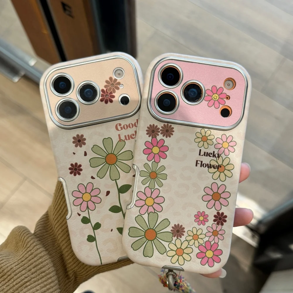 

Electroplated illustration small floral phone case, suitable for iPhone 14/15/16/17 Pro Max, fresh new fashion protective case