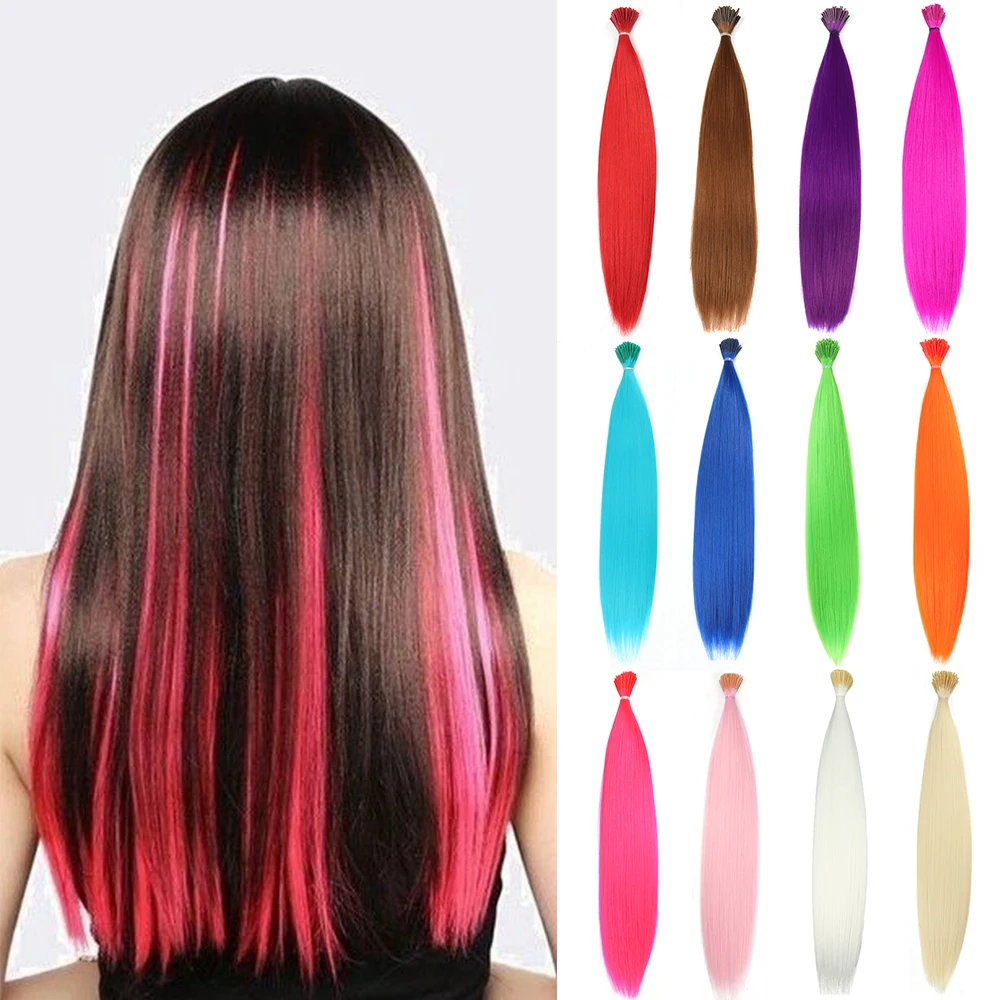 Synthetic Hair Rainbow Natural Hair Extensions I-tip Colored Accessories For Fashion Women