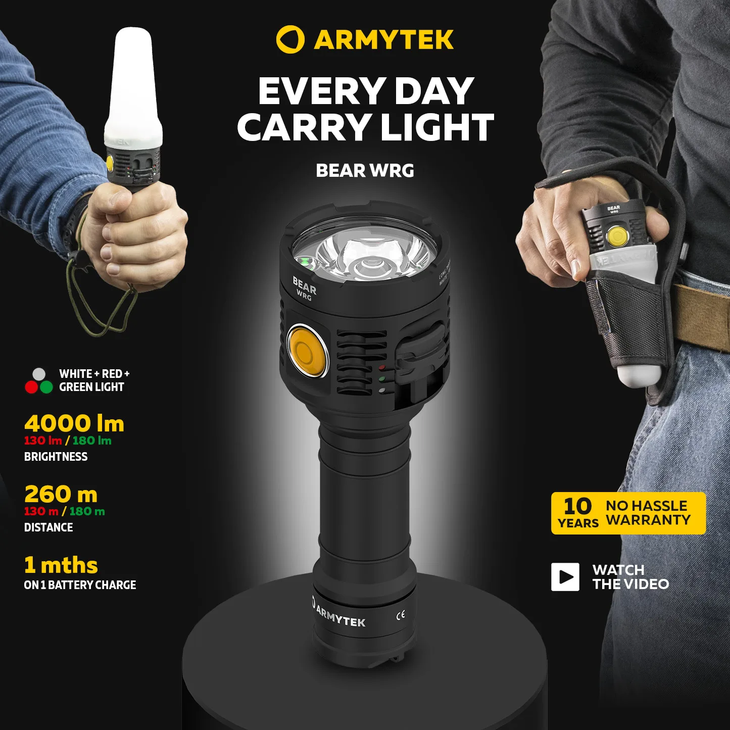 Armytek Bear WRG Magnet USB (White, red, green light) 1500 lm/130 lm/180 lm with 1x21700 battery