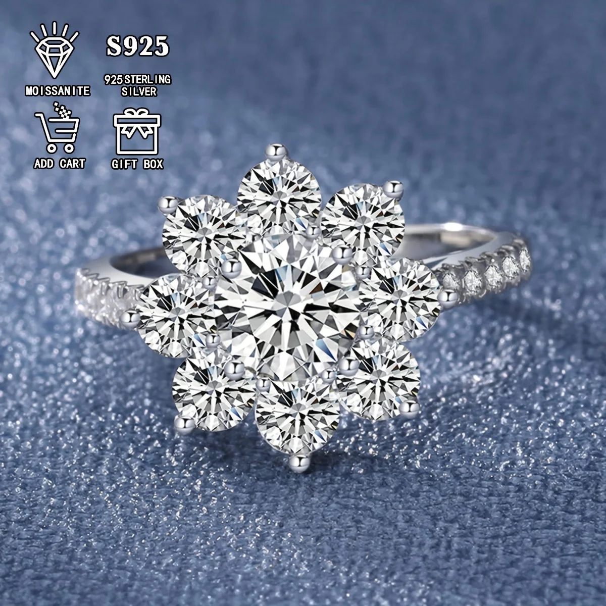 

Стерлинговое серебро S925, 1 карат, муассанит, подсолнух, женское кольцо с бриллиантом, персонализированное, роскошное, высококачественное, универсальное, в богемном стиле