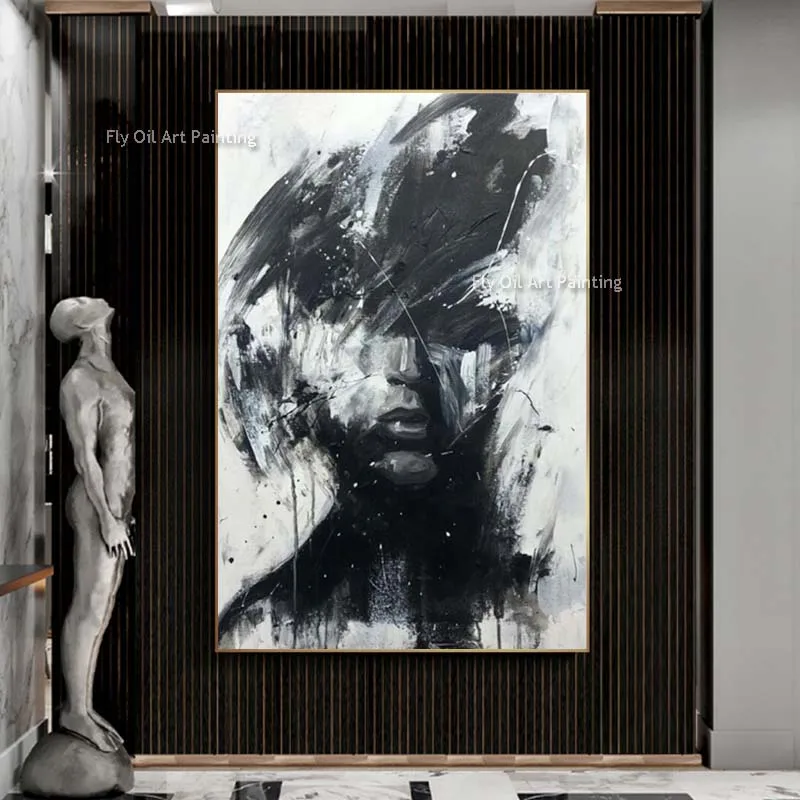 Original Abstract Woman Oil Painting On Canvas Hand Painted Black And White Femaless Art Modern Artwork Wall Decor For Room