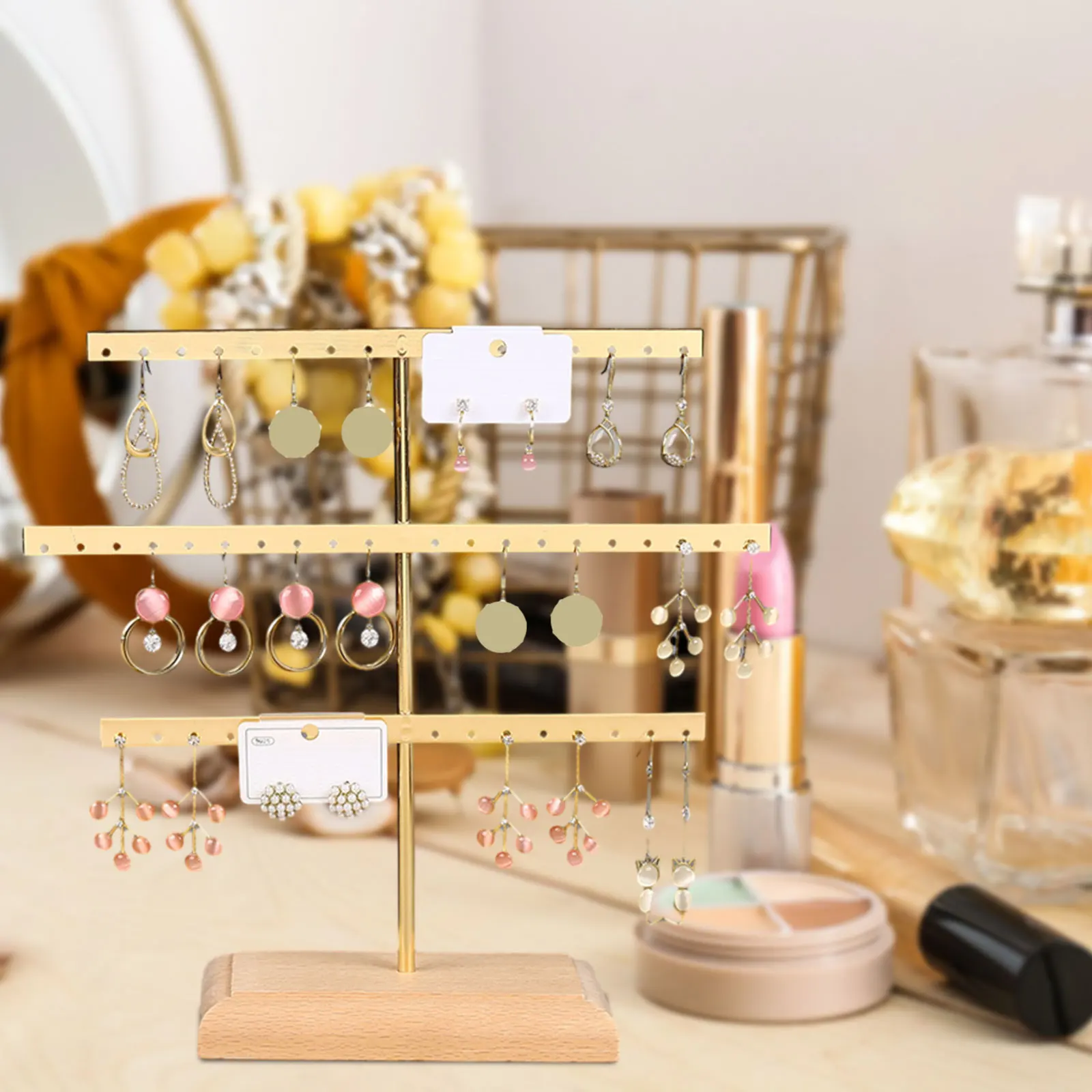 3 Layer Display Holder Stand New DIY Multifunctional Large Storage Space with 52 Holes Detachable for Hanging Earrings Earring
