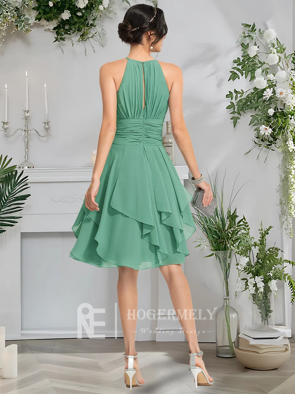 Robe de soirée élégante en Agave pour femmes, ligne a, col licou, en mousseline de soie, avec volants en cascade, robes d'anniversaire, 2025