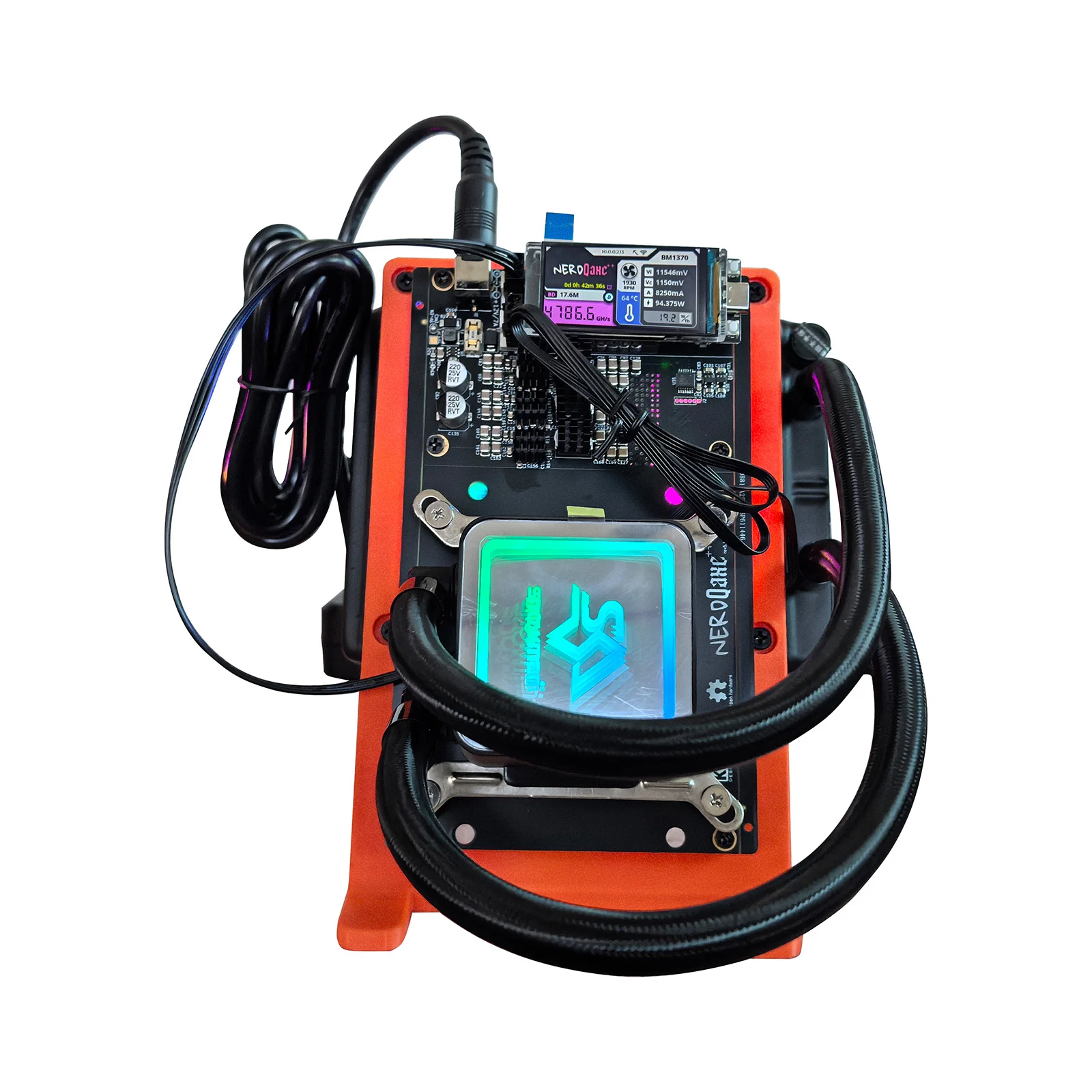 Bitaxe NerdQaxe++ 4.8TH/s جهاز تعدين بيتكوين ASIC |   تبريد المياه المائية NerdQAxe+ مع مصدر الطاقة