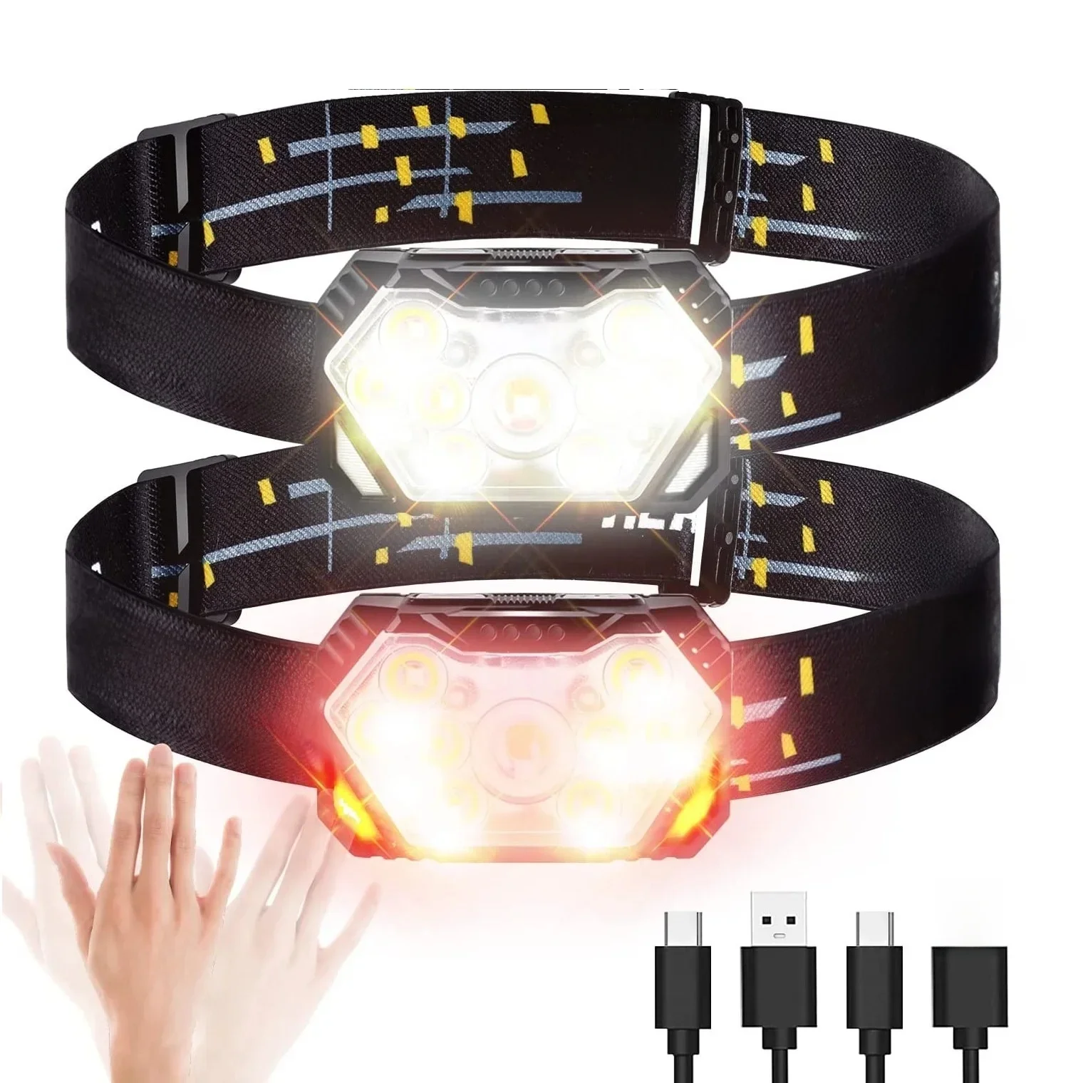 9 Led Strong Light Headlamp USB Rechageable Motion Sensor Headlight Portable Fishing Camping Outdoor Head Lamp Work Flashlight