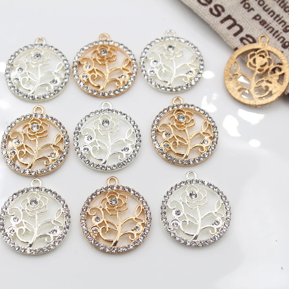 5 قطعة سبائك رائعة 25*29 مللي متر حجر الراين ارتفع انقطاع دائري قلادة الحرفية سوار ذاتي الصنع قلادة القرط صنع النتائج هدية