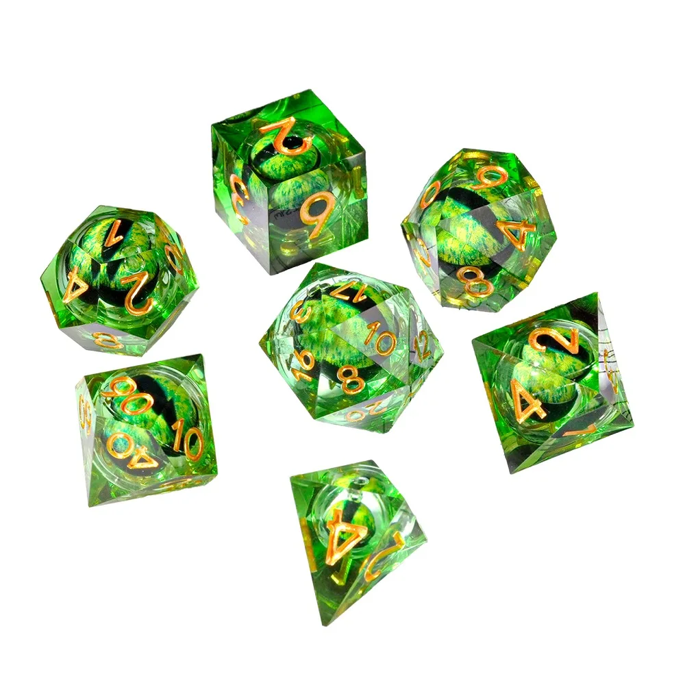 Dargon Eye DND Dice- Cat Eye Liquid Core Sharp Edge Handmade Dice Set for Ttrpg, Multi-Sided RPG Polyhedral Resin Roleplaying