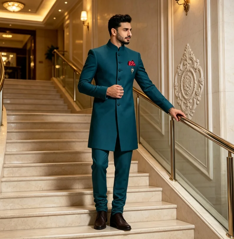 Modieus wit herenpak met opsta - Men Formal Wear Indian recensie en prijs