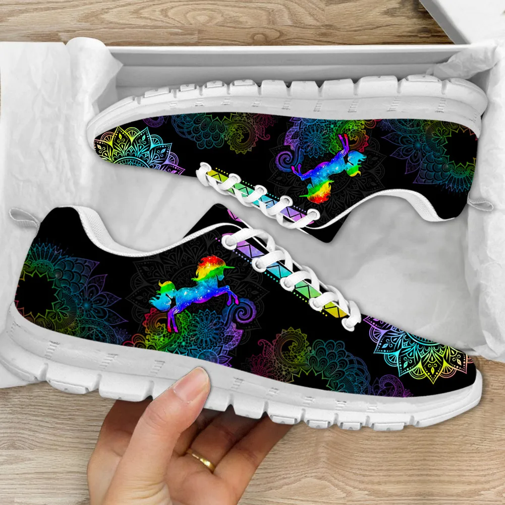 Female Tennis Shoes for Woman Men Rainbow Gradient Mandela Dedign Flats Horse Pattern Shock Absorption Lightweight Sneakers New