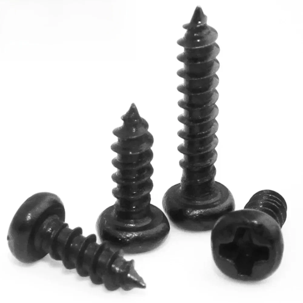 Vis autotaraudeuses Phillips à tête ronde noire, 100 pièces/lot, M1 M1.2 M1.4 M1.5 M1.7 M2 M2.3 M2.6 M3 M3.5 M4