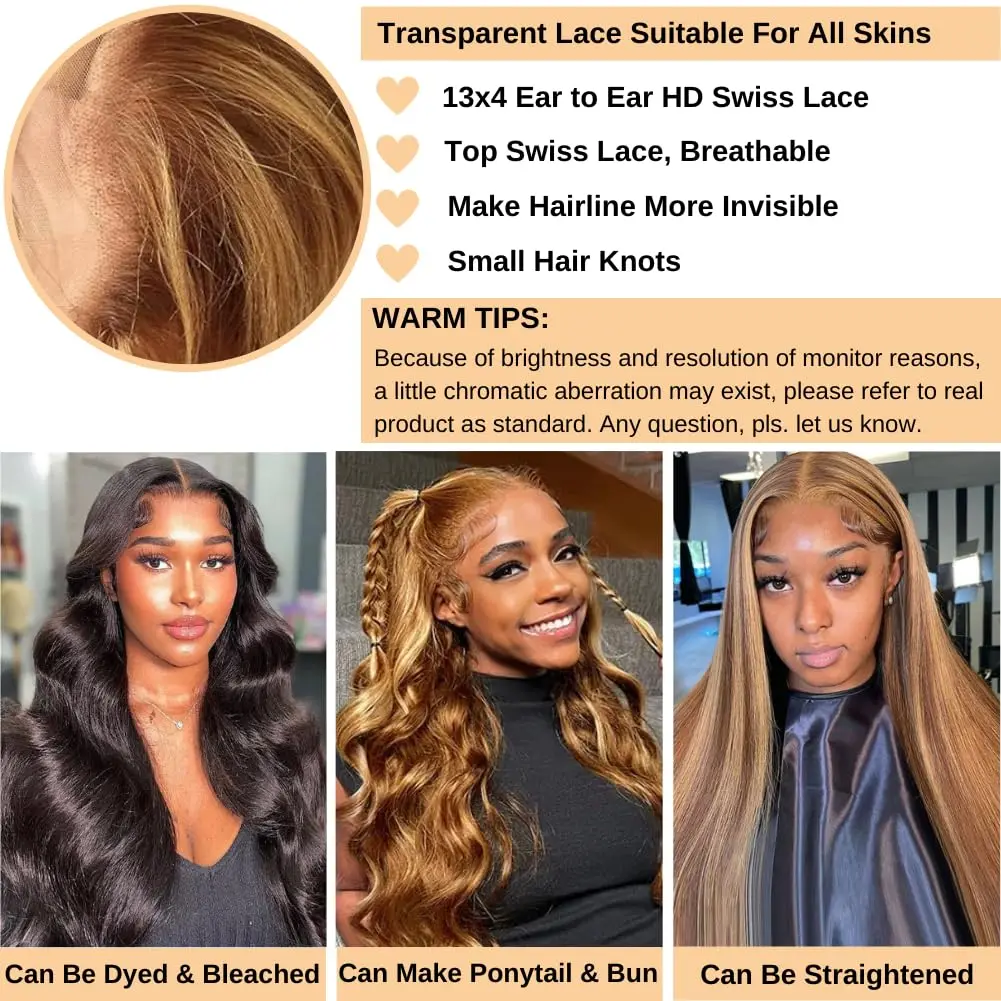 200%高密度P4/27ハイライトオンブレブラウンボディウェーブウィッグ人毛ウィッグハニーブロンドカラー13x4HDレースプレプラッキング済みウィッグ女性用