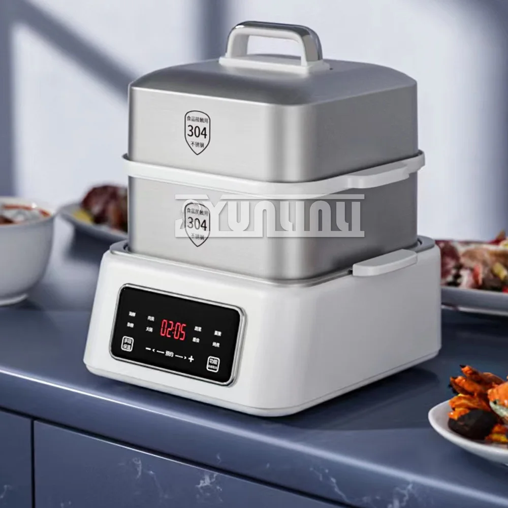 Cuiseur vapeur électrique multifonctionnel à 2 niveaux, machine à petit-déjeuner entièrement automatique en acier inoxydable de grande capacité