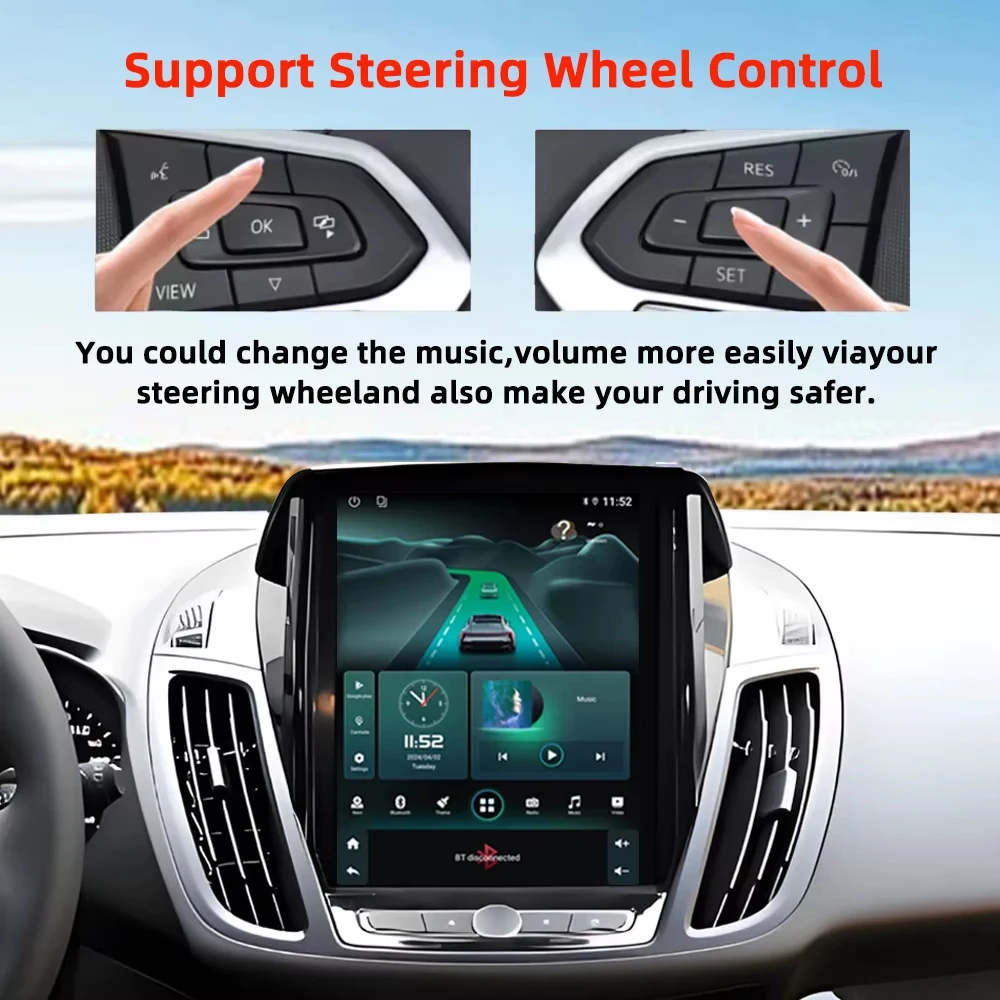 Android 15 For Ford KUGA C-max Escape 2013 - 2015 Head Unit Navigation Car GPS Auto Radio Stereo Car  Multimedia Player No 5G