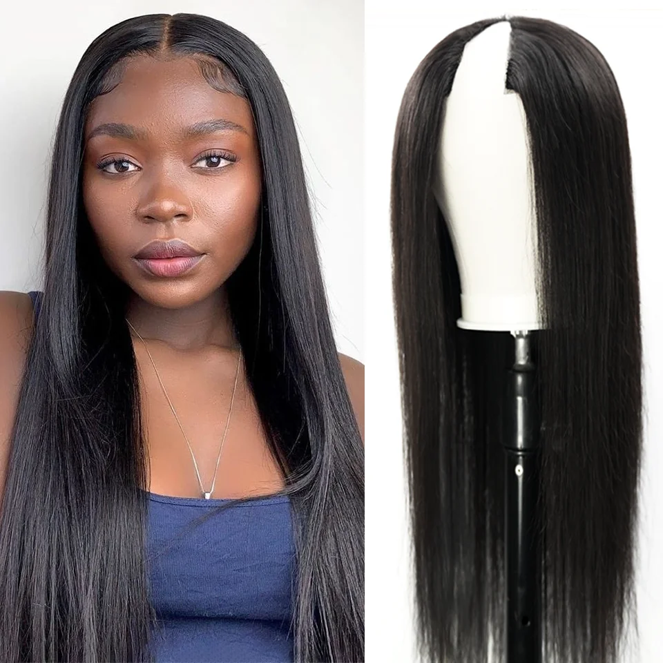 Straight V U Part Wig Human Hair No Leave Out Thin Part Wigs for Women 30 34 Inch 250 Density Glueless Wig Ready To Wear On Sale