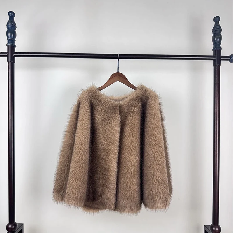 المرأة معطف الفرو الراقية الفاخرة تقليد الثعلب الفراء للنساء الملابس الثعلب الفراء معاطف السترة للنساء سترة الفراء في الترويج #5