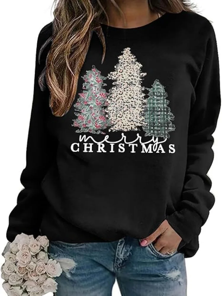 

Рождественский пуловер унисекс, толстовка с Рождеством для женщин, клетчатый праздничный пуловер с длинными рукавами и елочкой, легкий вес