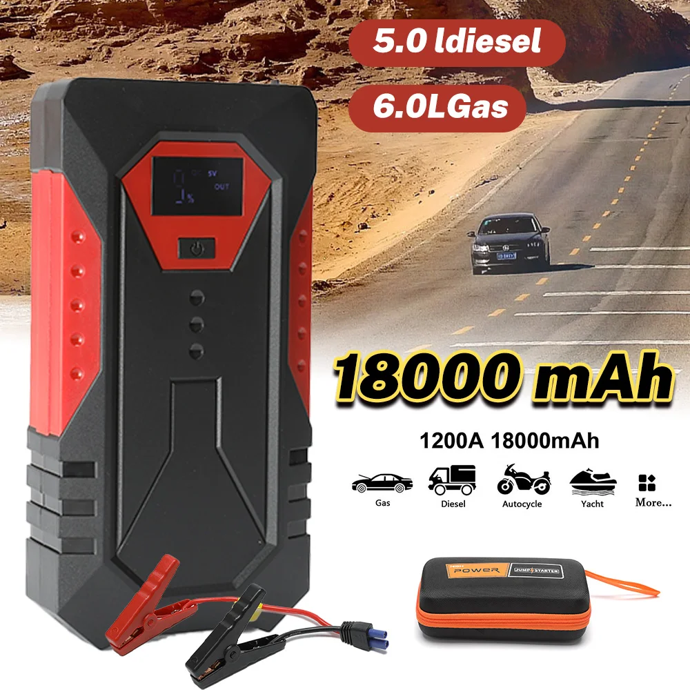 New 1200A Car Jump Starter 18000mAh Power Bank Petrol Diesel Car Battery Charger Starting For Auto Battery Booster to Start Car