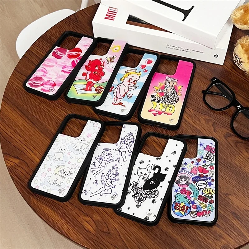 Etui na telefon z motywem dzikich kwiatów, różowym nadrukiem w kształcie ust, dla iPhone 18 17 16 15 14 13 12 Pro Max Plus, z kreskówkowym kotem, dla chłopców i dziewczynek, obudowa Funda — zdjęcie produktu 7