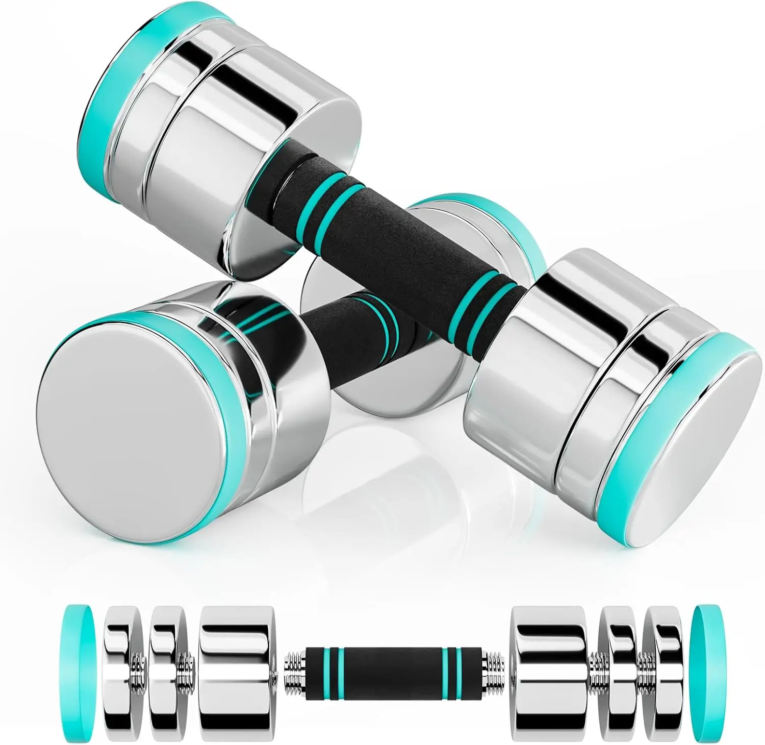 

Steel Dumbbells Ultracompact & Adjustable Chrome Dumbbell with Foam Handles 5lb 10lb 15lb 20lb 30lb Home Gym Workout (Choice)