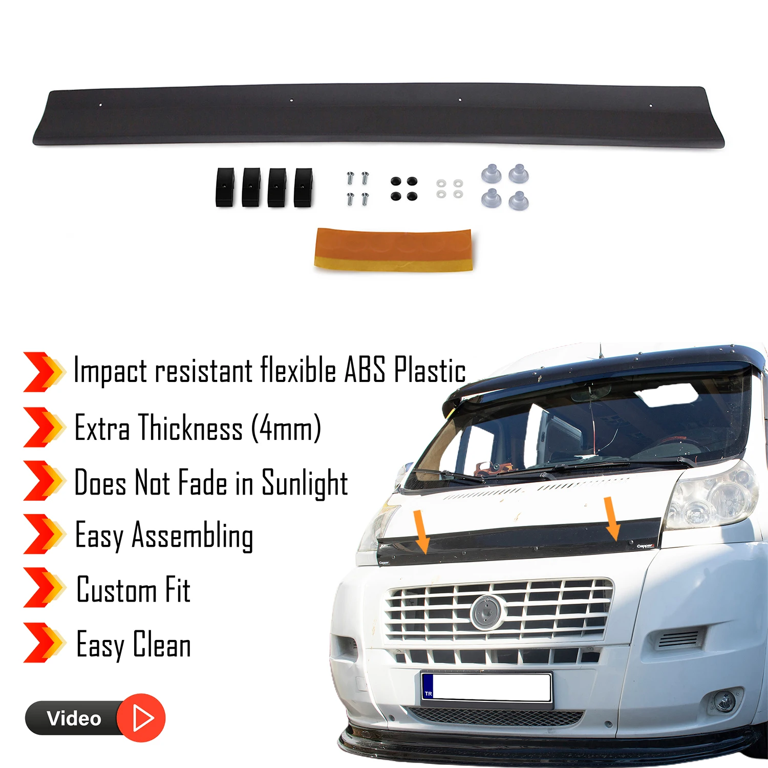 Hood Deflector Guard for Fiat Ducato (2006-2014) Bug Shield Bonnet Protector / 4 mm thickness and ultra-durable material