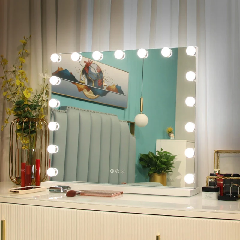 Miroir de maquillage LED 70x55cm, miroir de maquillage hollywoodien avec éclairage, grand miroir cosmétique, miroir à 3 températures de couleur et intensité réglable pour chambre à coucher et salle de bain