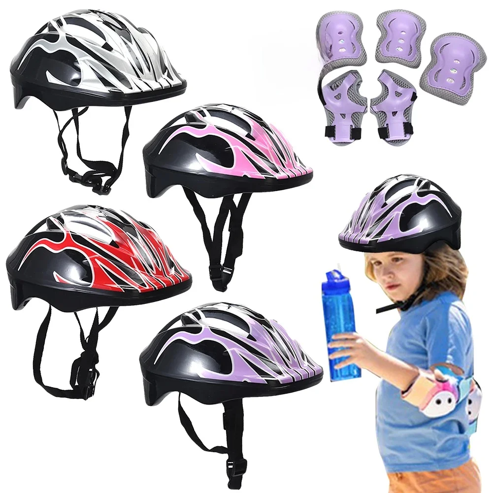AliExpress NONE 7Pcs Kids Helmet Knee Elbow Pad Sets Kid Wrist Pad Bicycle Cycling Safety Helmet Set Protective Gear Set Sport Protective Supply