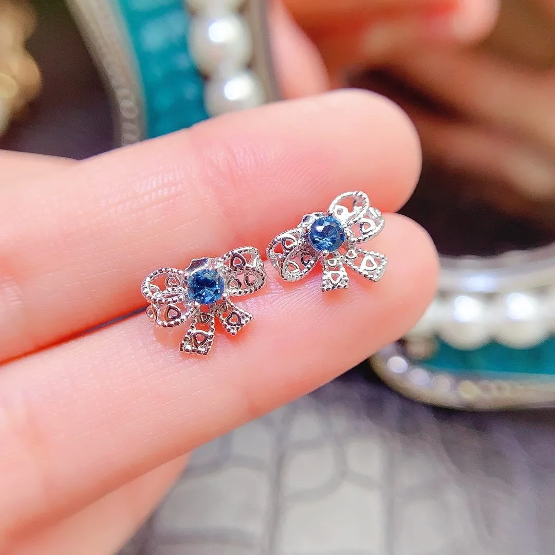 Jewelry Natural Topaz Gemstone 4x4mm Female Bow Earrings 925 Pure Silver Electroplated Rose Gold Gift for Girlfriend Birthday,