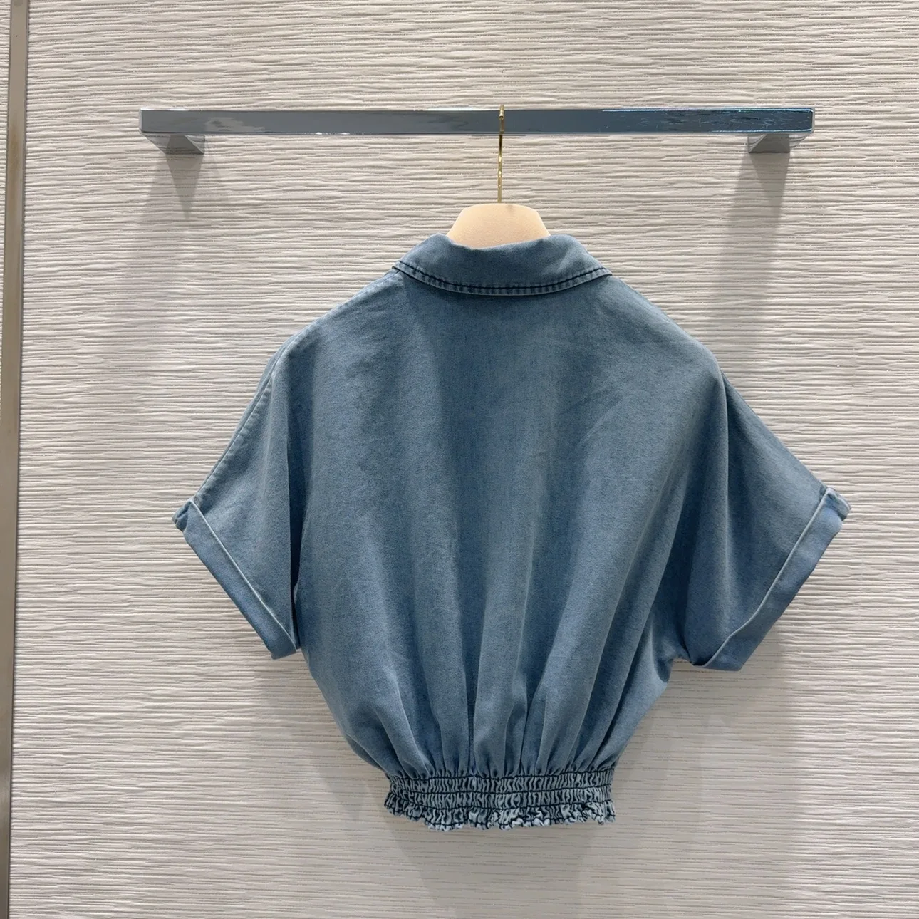 

25 new distressed effect plain denim washed denim cotton short-sleeved tops and shorts set