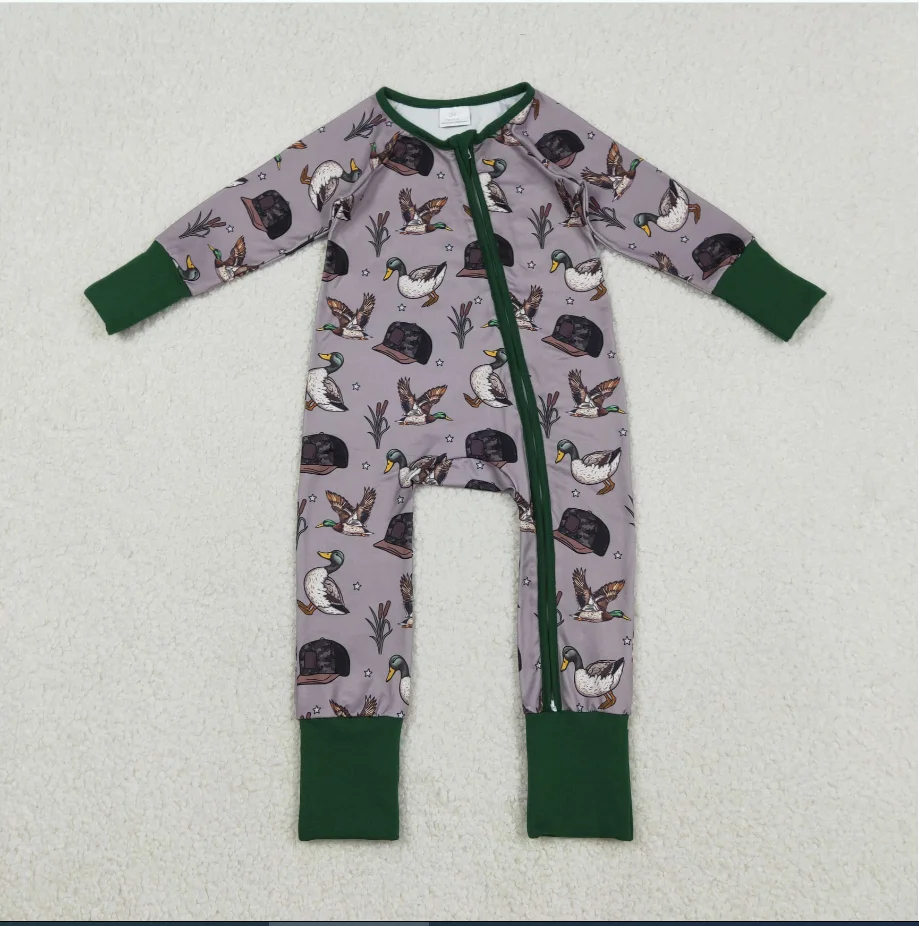 

Baby Kids LR2886 Duck Hat Print Baby Boys Zipper Sleeper Romper
