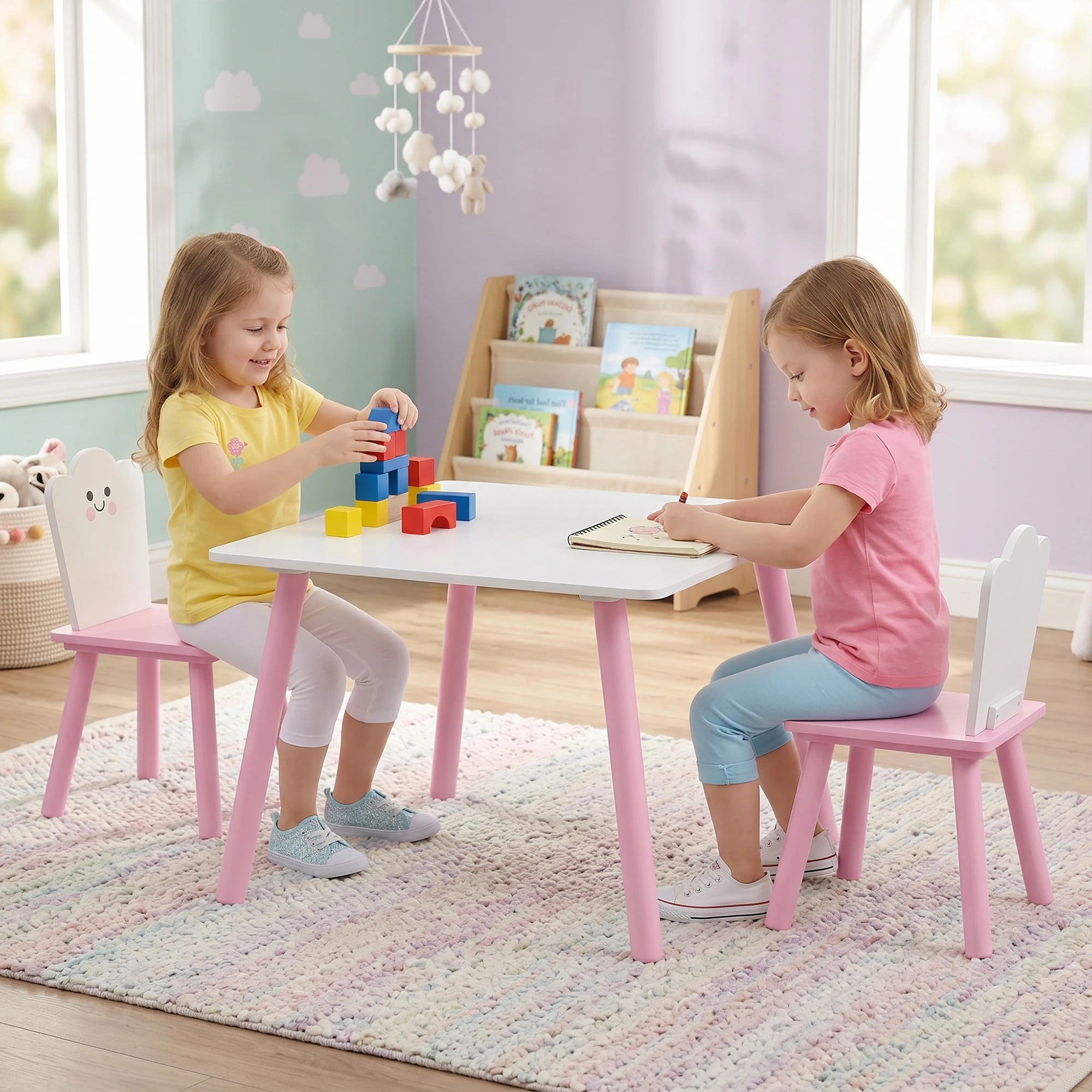 Ensemble de table et de chaises pour enfants, bureau et chaise en bois pour enfants, table pour enfants, meubles pour enfants pour les activités de jeu et d'apprentissage