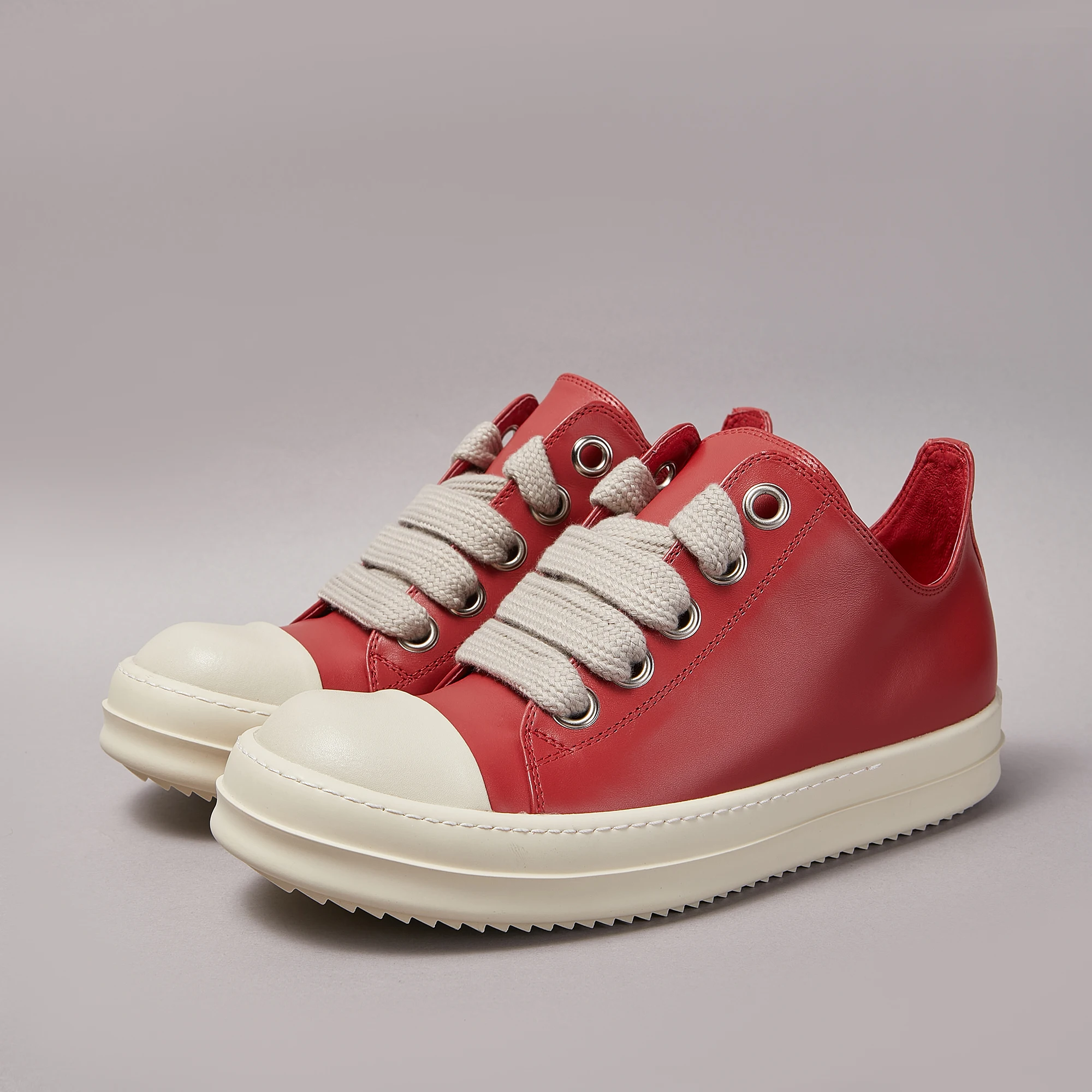 

Ro Designer Red Leather Low Top Shoe Luxury High Quality Men Shoes Women Casual Sneaker Jumbo Laces Cowhide Sneakers