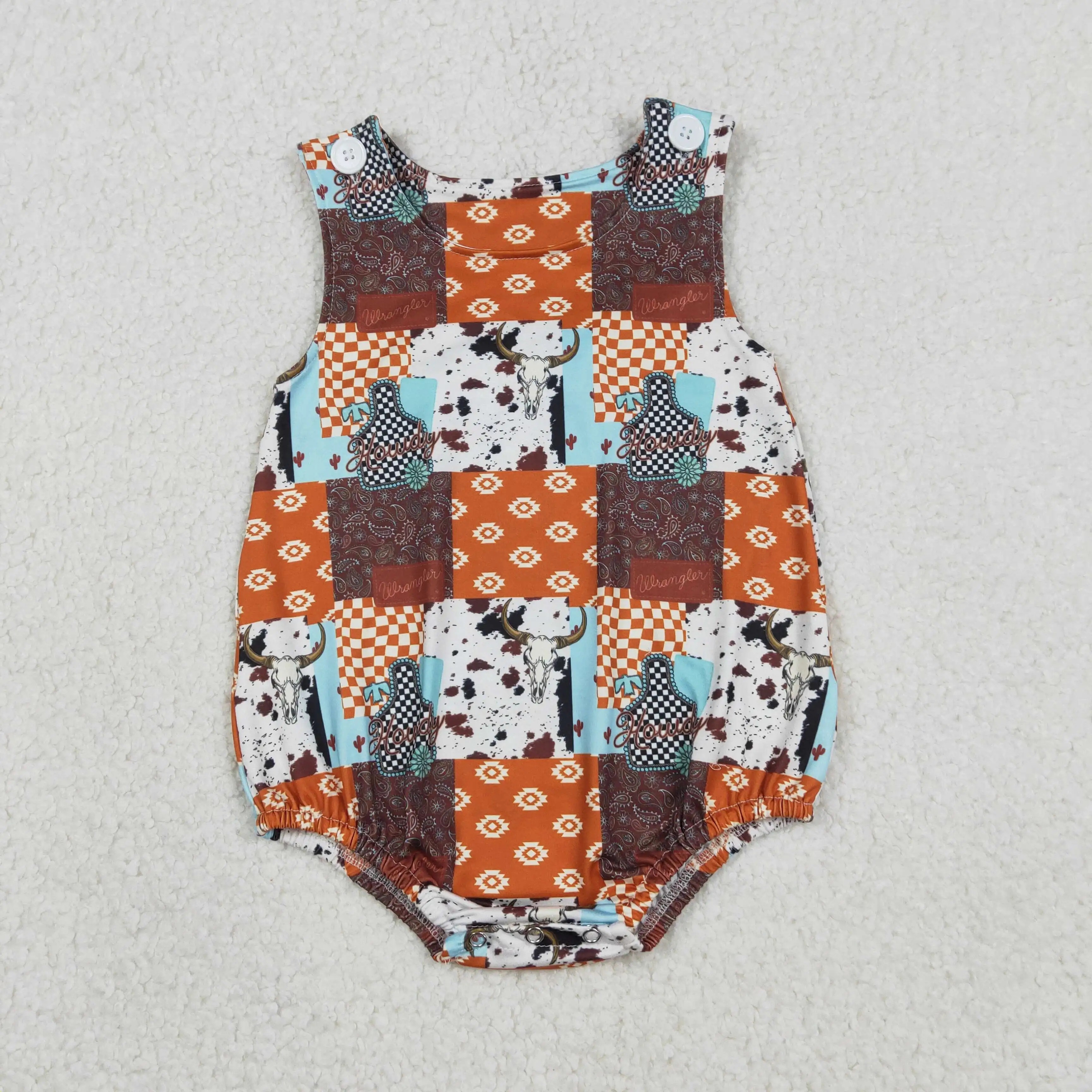 

z0107-15 SR3773 Wholesale baby romper kids clothes boys western cow head vest romper boutique children clothing