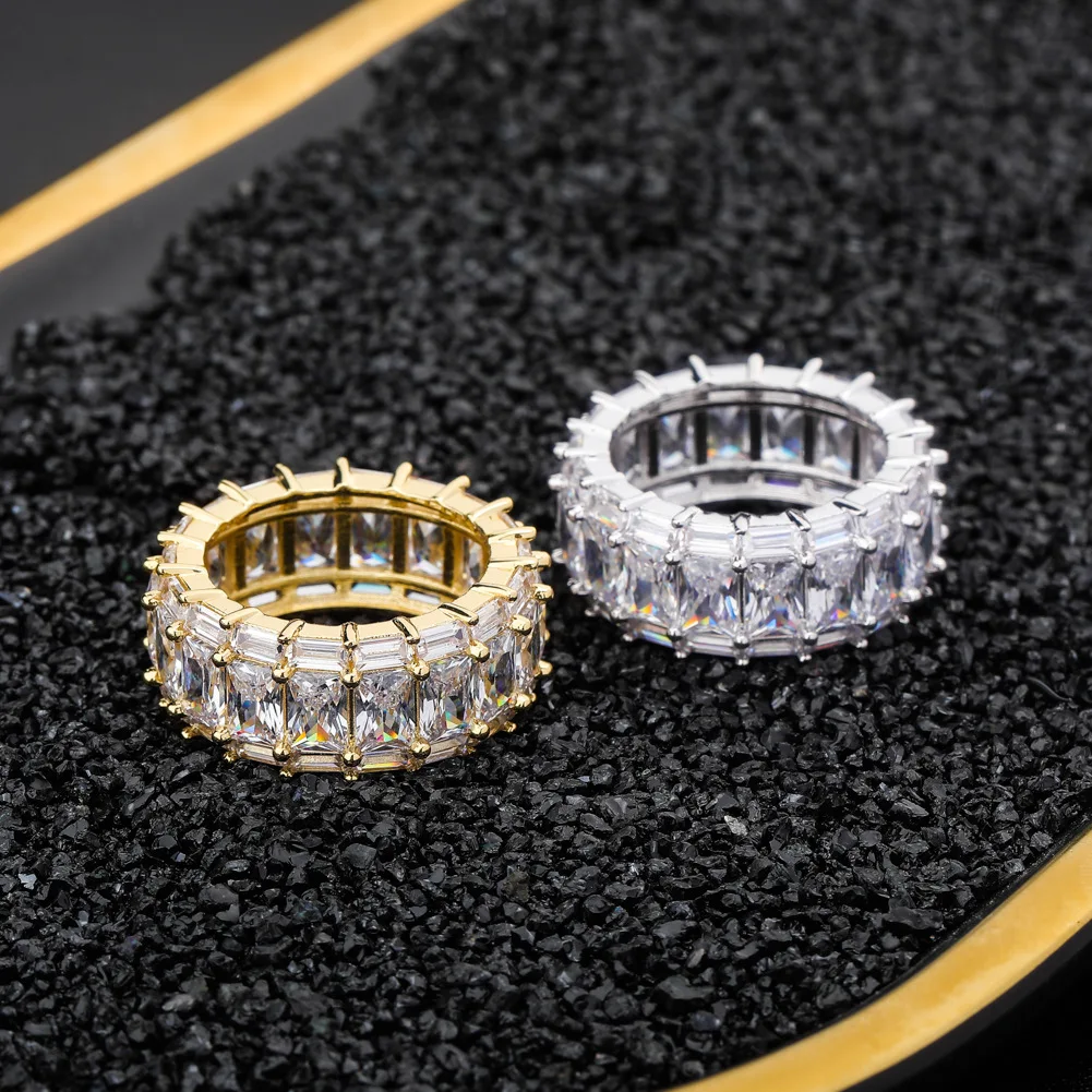 

12 мм хип-хоп 3 ряда квадратный кубический циркон Bling Iced Out круглые кольца на палец для мужчин женщин роскошные рэперские украшения подарок Прямая доставка
