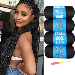 Brazilian Wool Hair Extension For Women Kids African Yaki Synthetic Senegalese Twist Faux Locs Jumbo Braiding Hair linwan wig