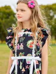 Summer dress black floral printed exotic princess  swing dress for girl