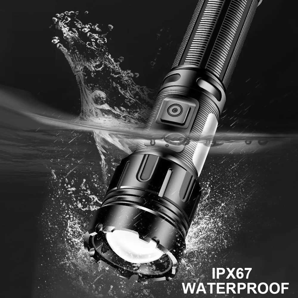 300w Powerful LED Flashlight 1500 Meter Torch Hard Light Tactical Flashlights 21700 Battery Dimmable Waterproof Long Shot Lamp