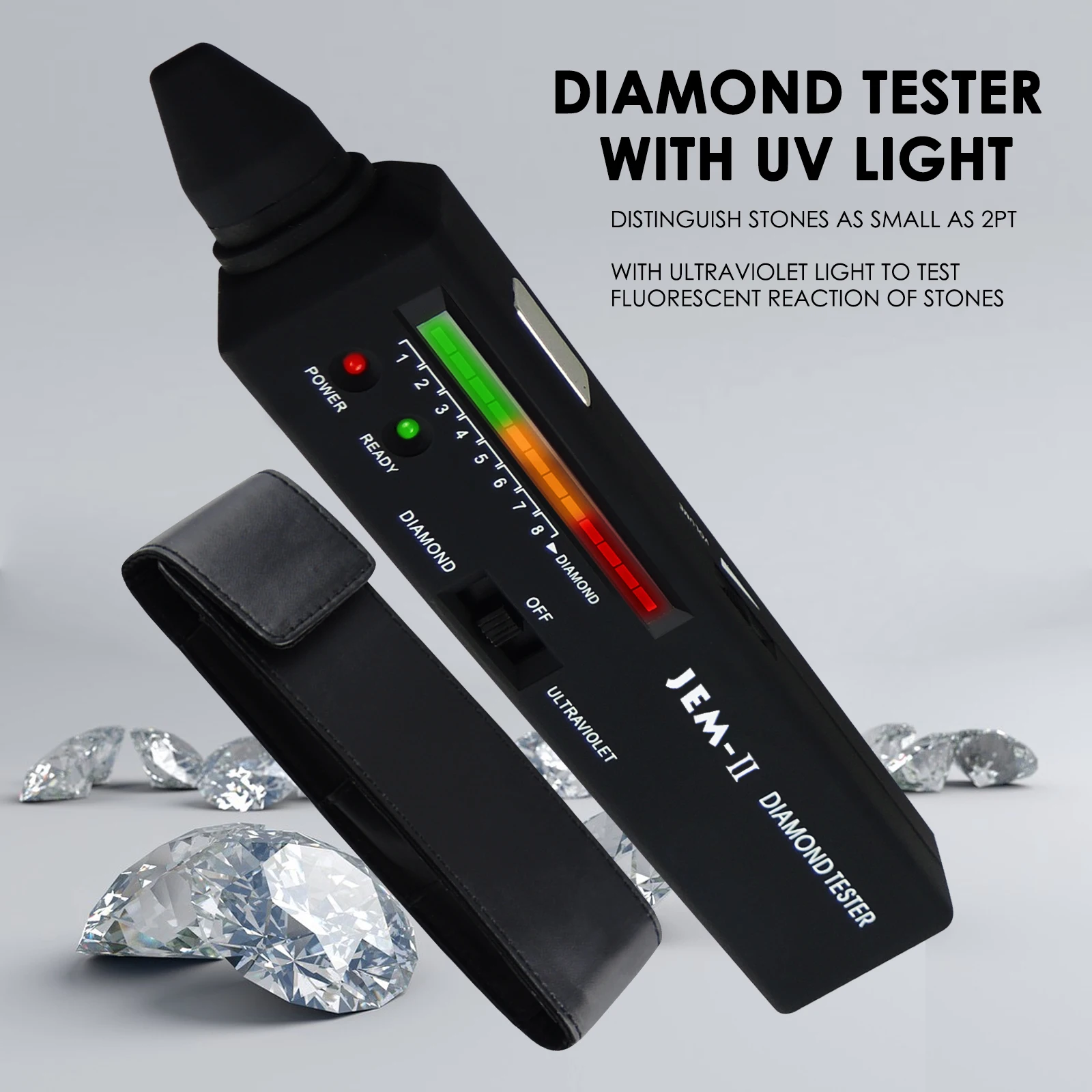 testador de diamante profissional de alta precisao indicador seletor 2pt caneta de teste de luz uv com bolsa 01