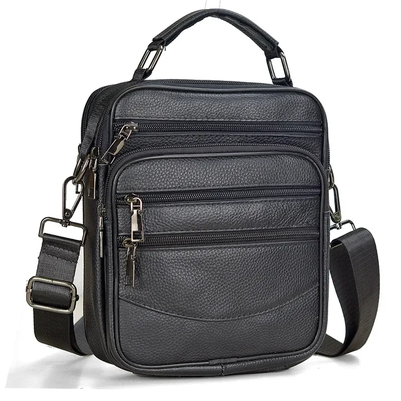 Moda męska torebki z prawdziwej skóry mała męska torba na ramię na Tablet wysokiej jakości torby biurowe Messenger męska torba Crossbody — zdjęcie 2