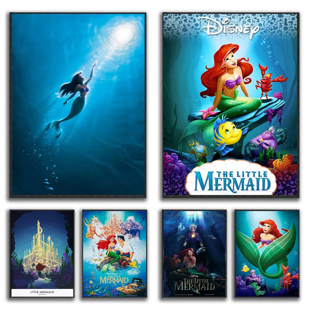 The Little Mermaid Princess Posters and Prints Disney Movie Art For Living Room Girls Bedroom Cuadros Decoration Christmas Gifts