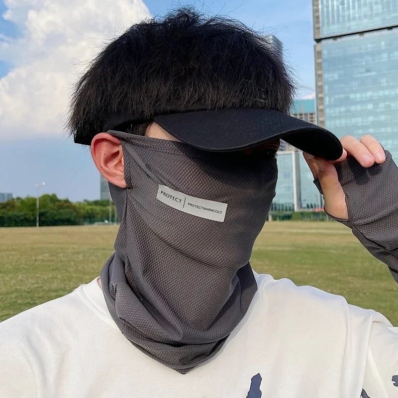 AliExpress UK Velishy Summer Ice Silk Sunscreen Mask For Men Women Outdoor Cycling Face Cover Solid Color Neck Wrap UV