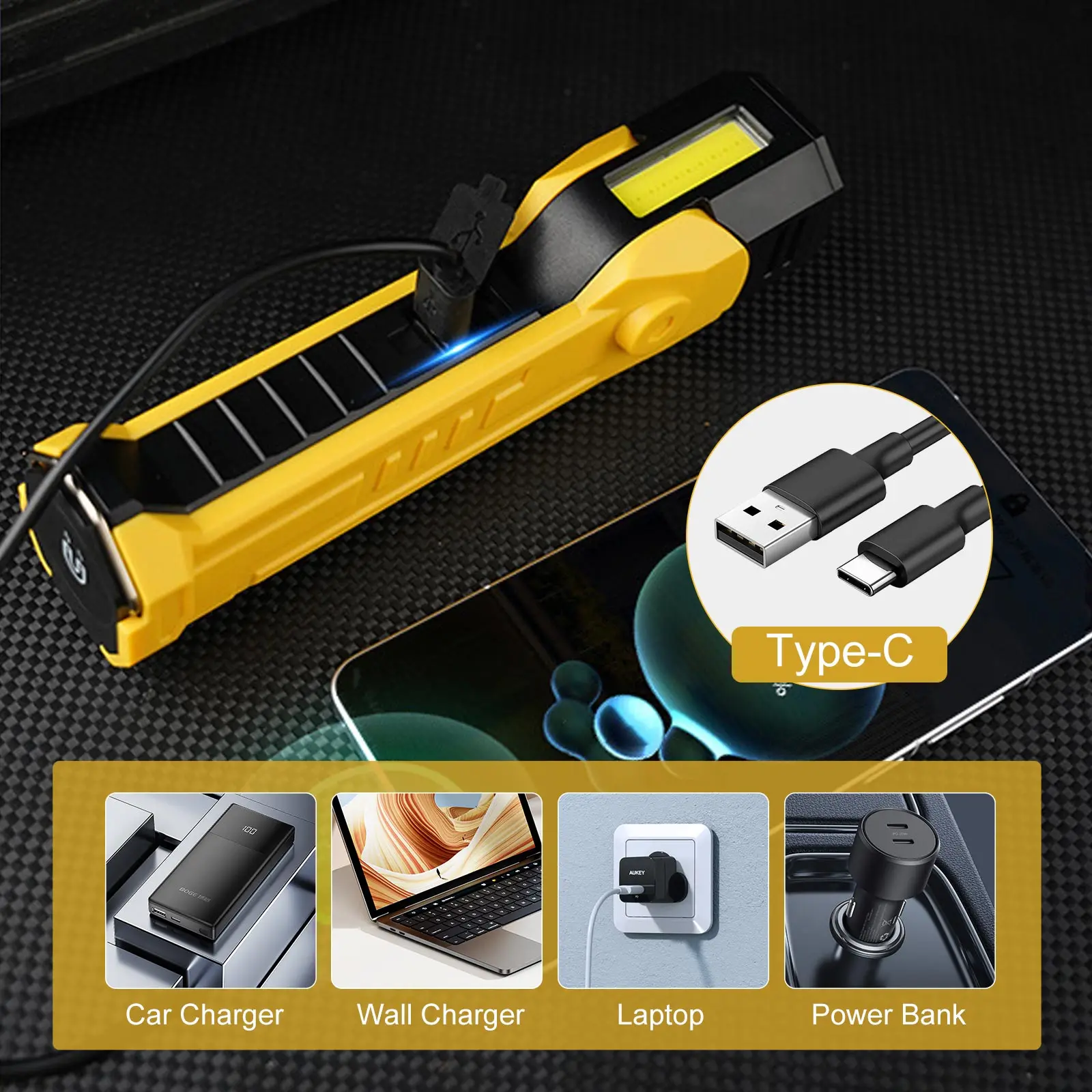 2pcs Rechargable COB Work Light Led Work Light with Magnetic Base Foldable Car Flashlight for Car Repair Inspection Emergency