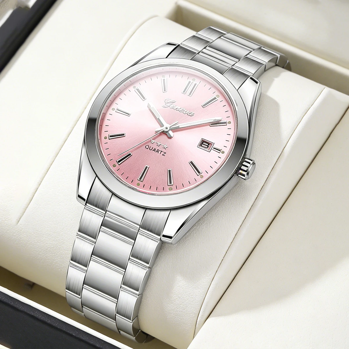 1-Piece Set, Women's Casual Simple Pink Quartz Watch, Alloy Case and Strap, Versatile for Daily Commuting, Casual and Fashionable, Women's Single-Piece Wristwatch.